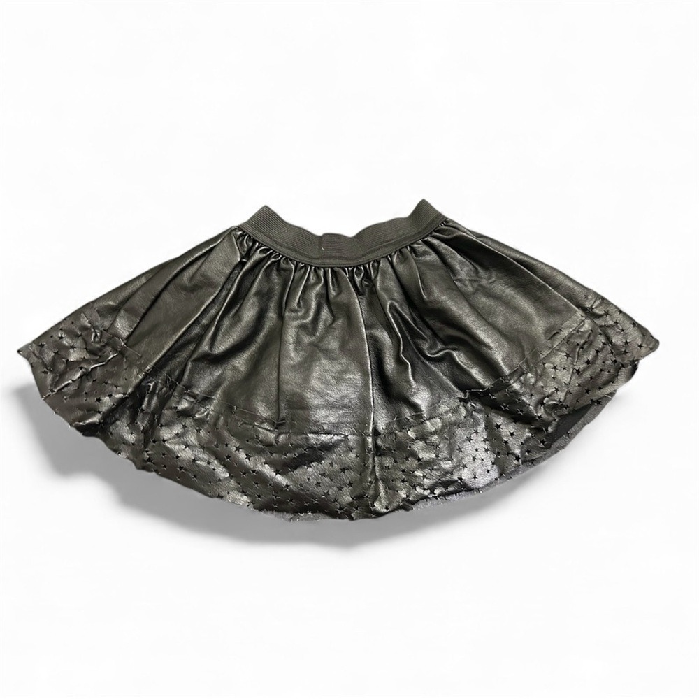 Afton Street Girls 2T Black Faux Leather Skater Skirt Star Cutout Hem